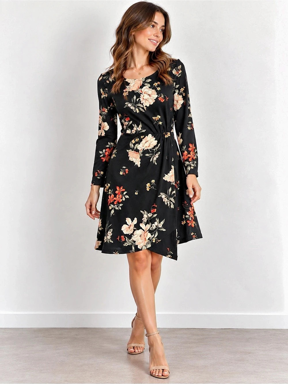 Paprika Floral Mini Dress in Black & Pink Size Medium